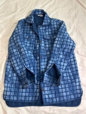 Time and Tru Womens Blue Plaid Soft Cotton Quilted Shacket-Jacket Size L